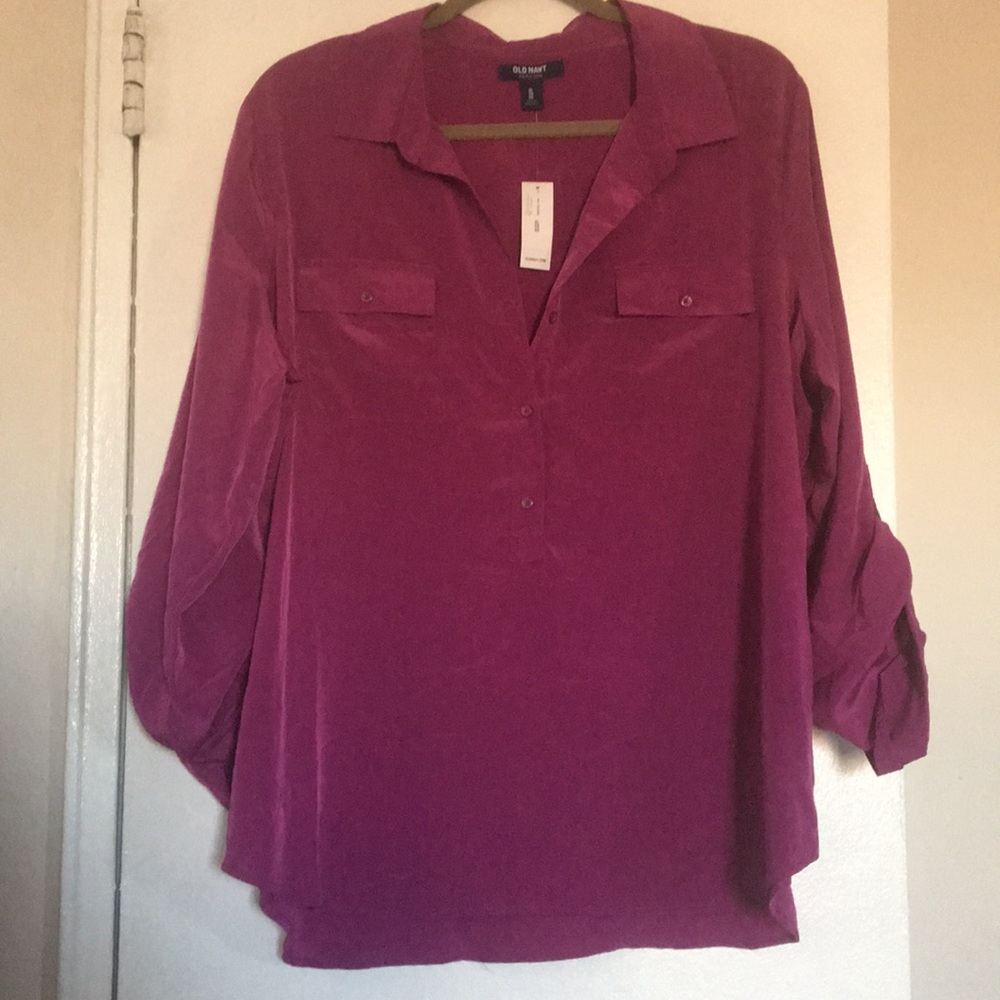 Purple pullover button collared top